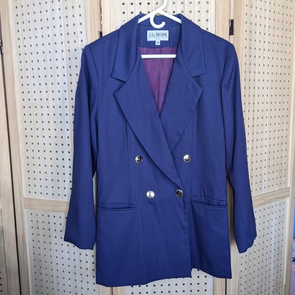 Vintage J.G. Hook double-breasted blazer, dark blue, silver buttons, size 12 - Picture 1 of 12